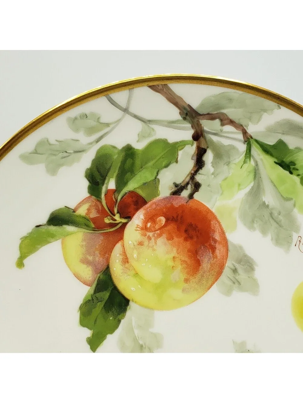 Vintage Hand Painted Plate Peaches Signed A. Lanternier Limoges France Porcelain